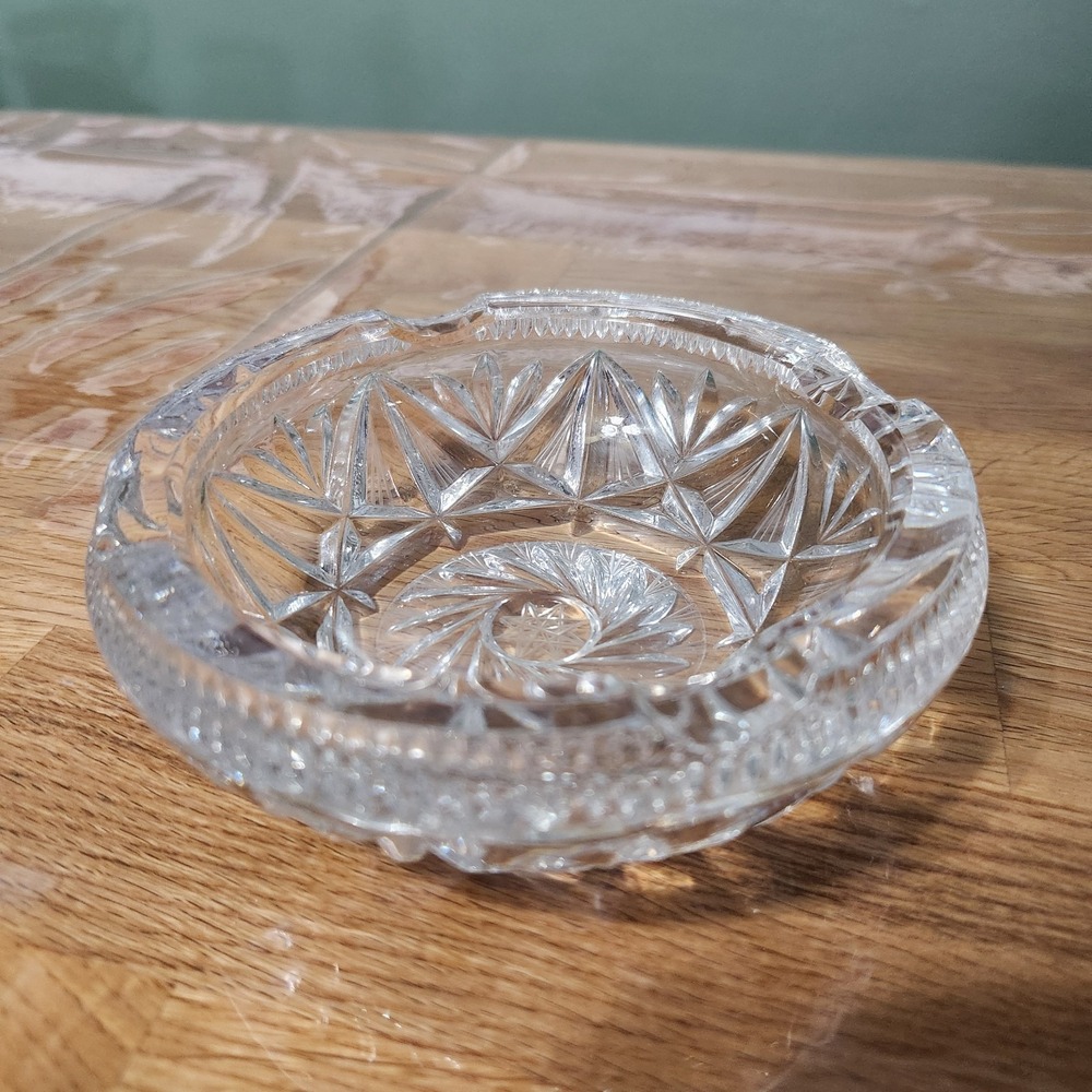 Heavy Cut Glass Pinwheel Star APB CRYSTAL Cigar Ashtray Tobacciana 5"